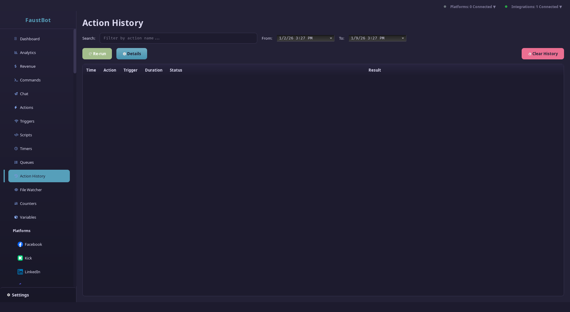 Testing and viewing action execution results