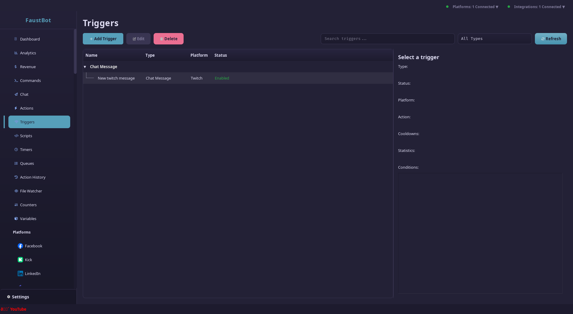 Triggers page showing trigger types